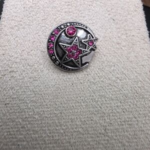 Silver and Pink Star Moon Brooch